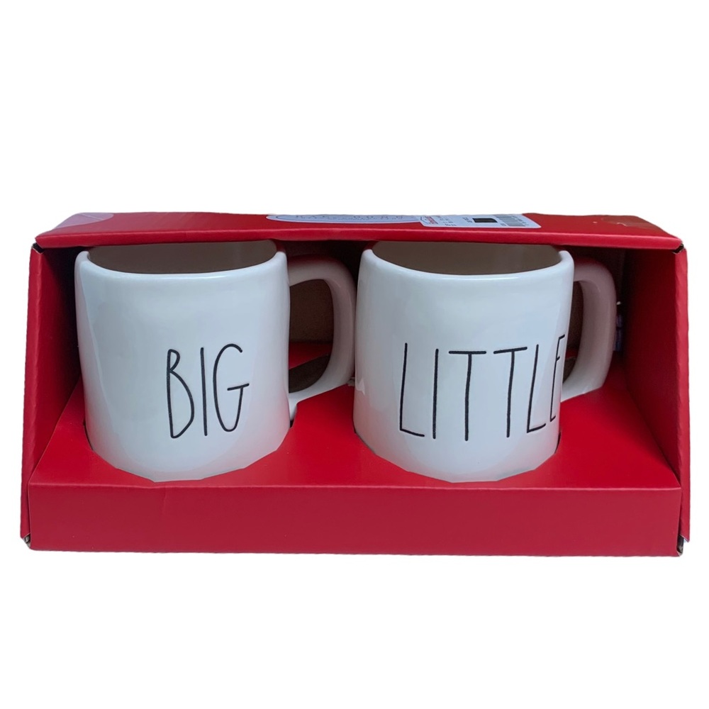 Rae Dunn BIG LITTLE Mugs Box Set White Black Letters Dimples 2017 OG NIB NWT